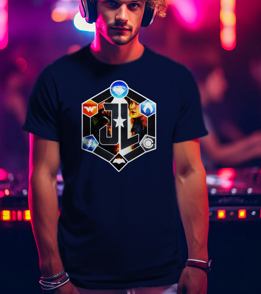Zack Snyder Justice League JL Logo Wonder Woman Flash Cyborg Superman Batman Aquaman Icons T-Shirt