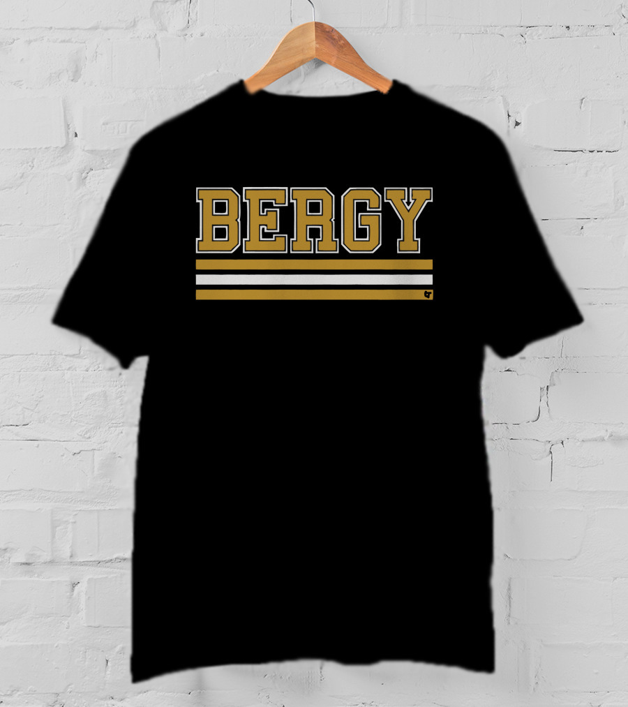 Bergy Bold Block Letters With Black Gold White Stripes T-Shirt