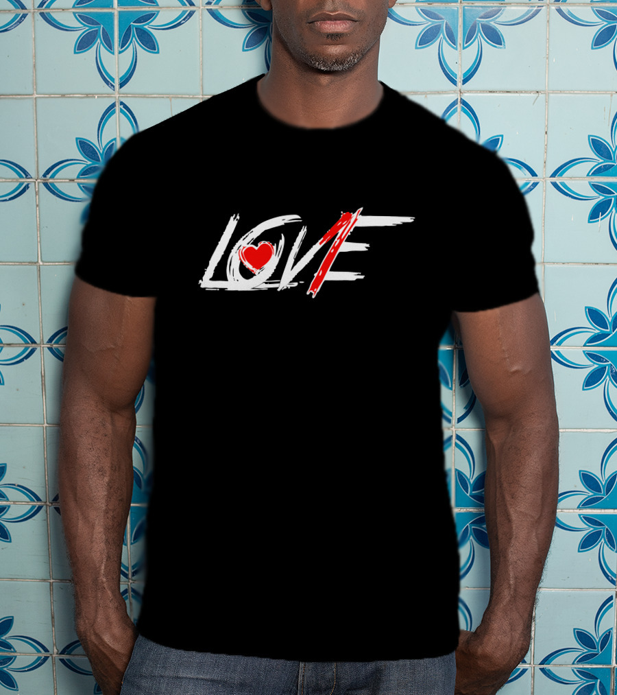 Love Heart Brushstroke Red Accent T-Shirt
