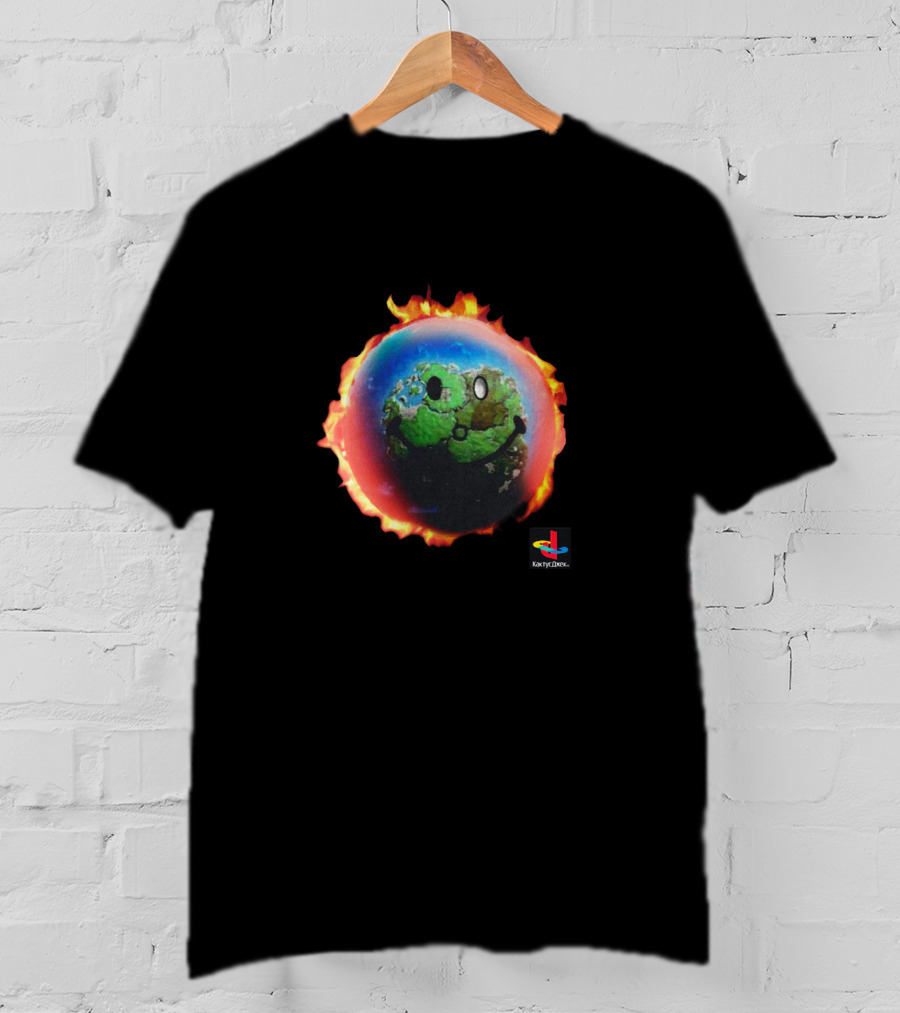 Travis Scott Merch Smiley Earth On Fire With Cactus Jack Playstation T-Shirt