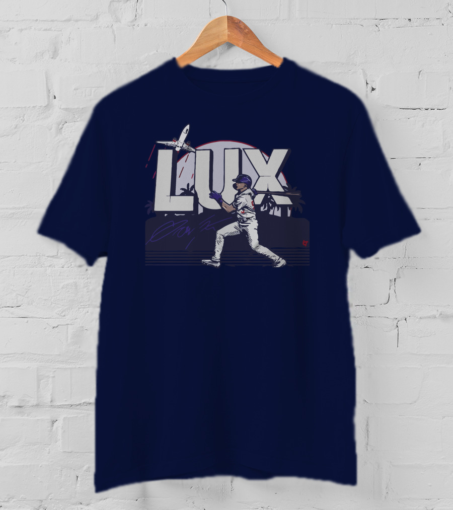 LUX Los Angeles Baseball Player With Plane And Palm Trees T-Shirt