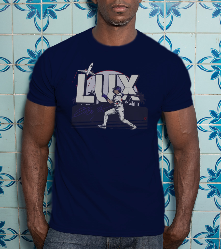 LUX Los Angeles Baseball Player With Plane And Palm Trees T-Shirt