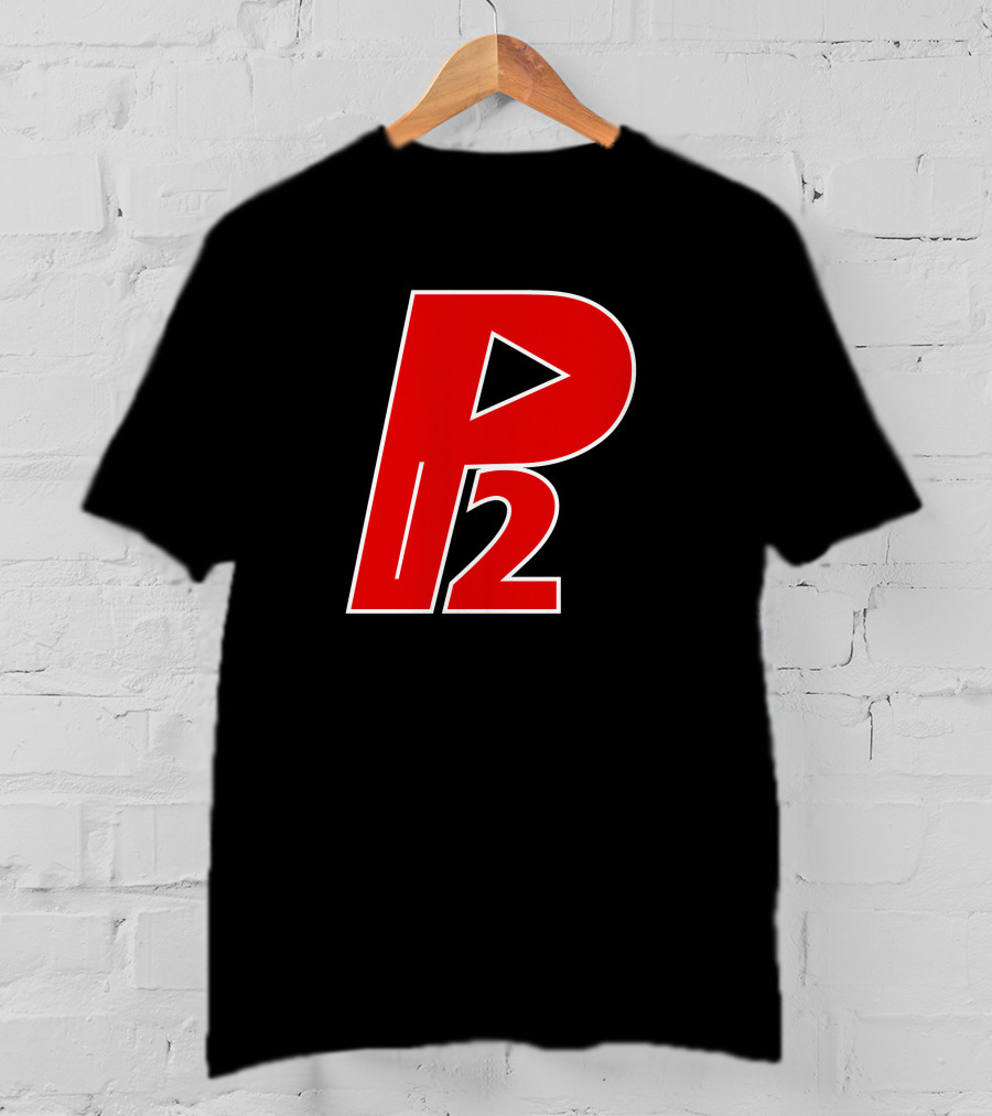 P2isthename Merch Bold Red P2 Logo With Play T-Shirt