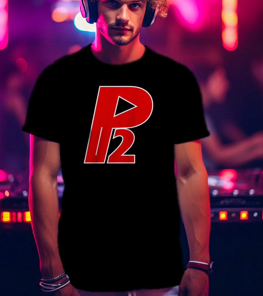 P2isthename Merch Bold Red P2 Logo With Play T-Shirt