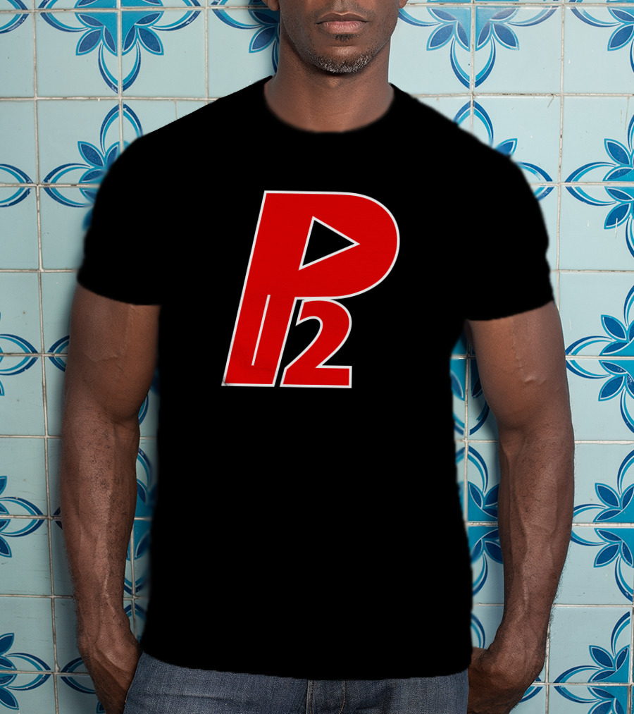 P2isthename Merch Bold Red P2 Logo With Play T-Shirt