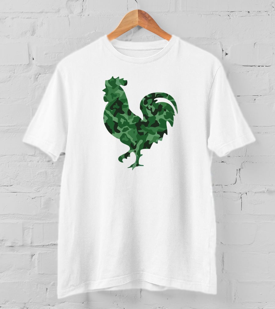 Chicken Camo Rooster Silhouette In Green Camouflage T-Shirt