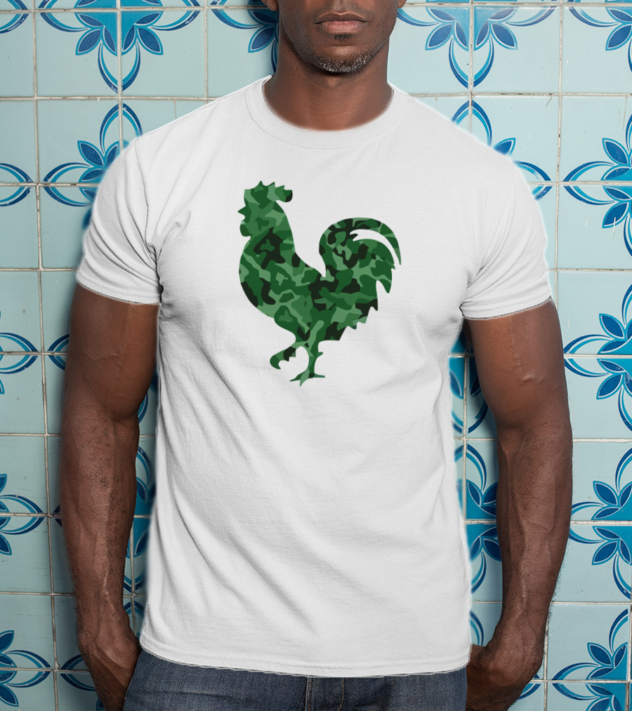 Chicken Camo Rooster Silhouette In Green Camouflage T-Shirt
