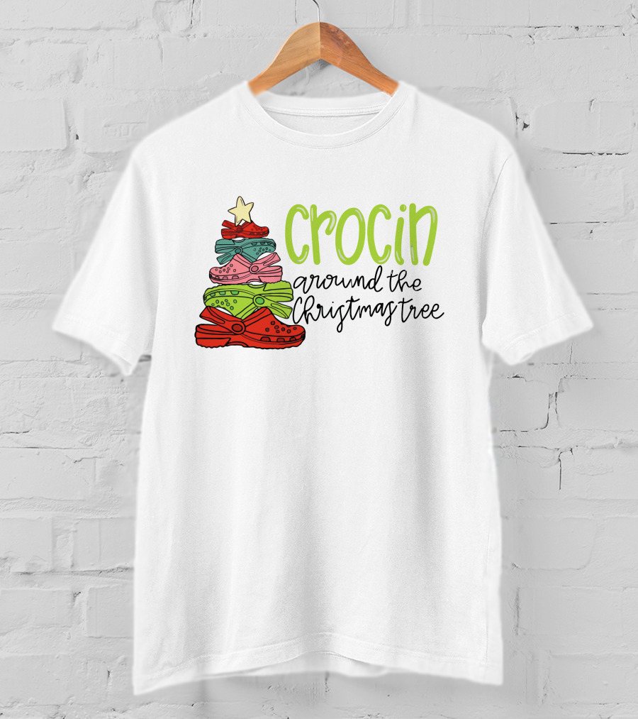 Crocin Around The Christmas Tree Stack Of Festive Shoes With Star T-Shirt