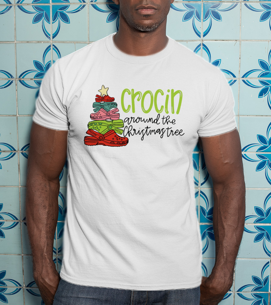 Crocin Around The Christmas Tree Stack Of Festive Shoes With Star T-Shirt