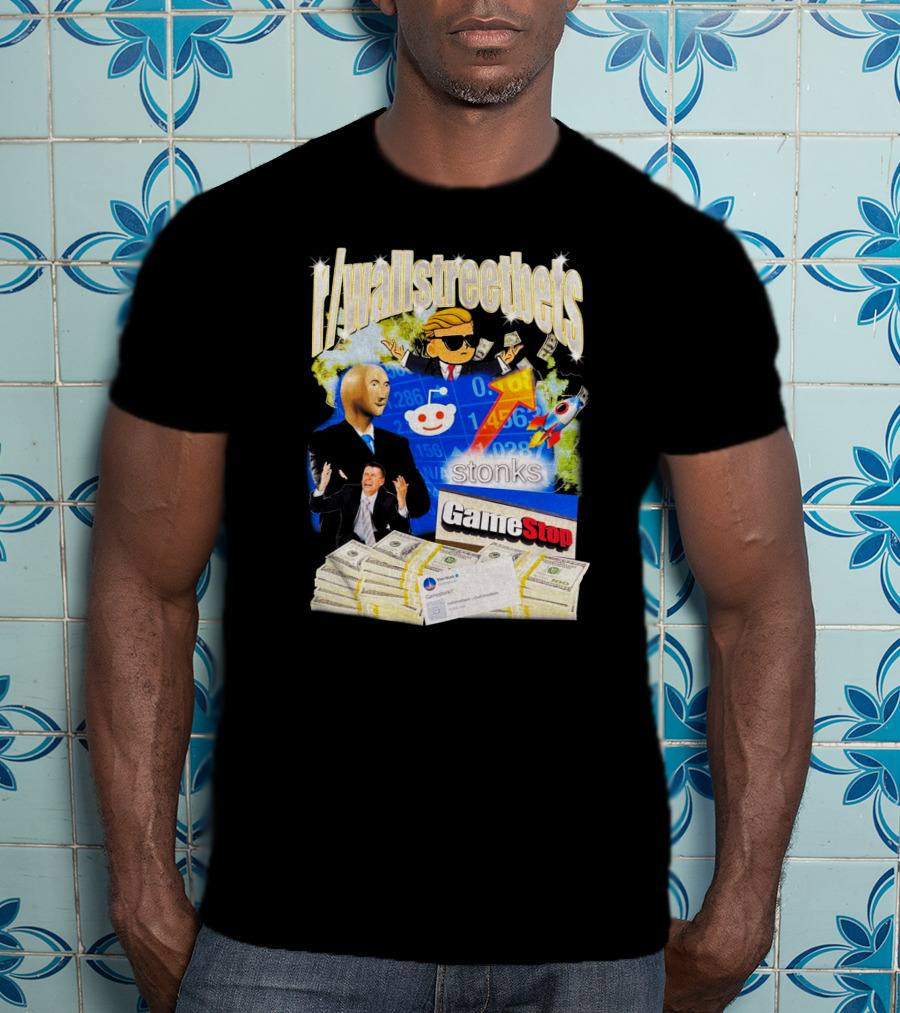 R/wallstreetbets Stonks GameStop Rocket Money Reddit Meme T-Shirt