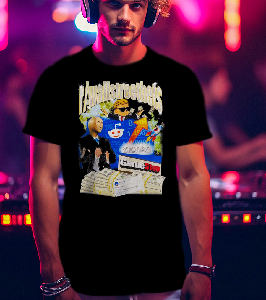 R/wallstreetbets Stonks GameStop Rocket Money Memes T-Shirt
