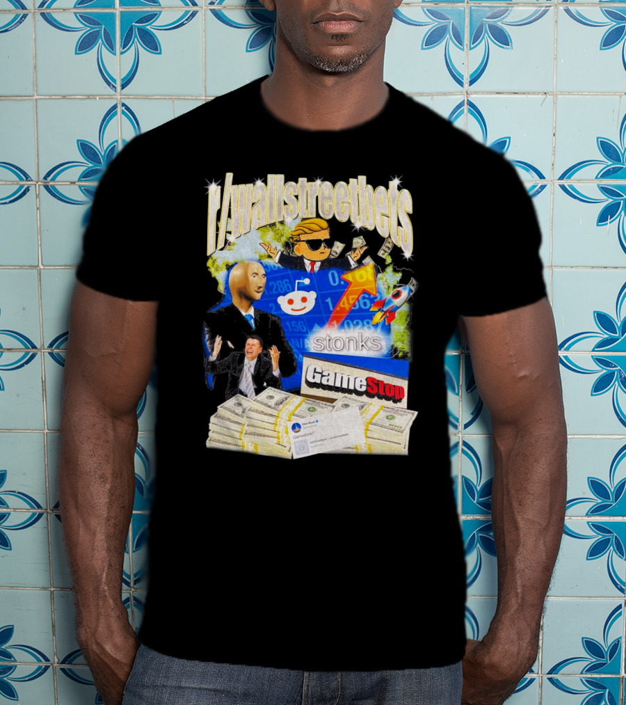 R/wallstreetbets Stonks GameStop Rocket Money Memes T-Shirt