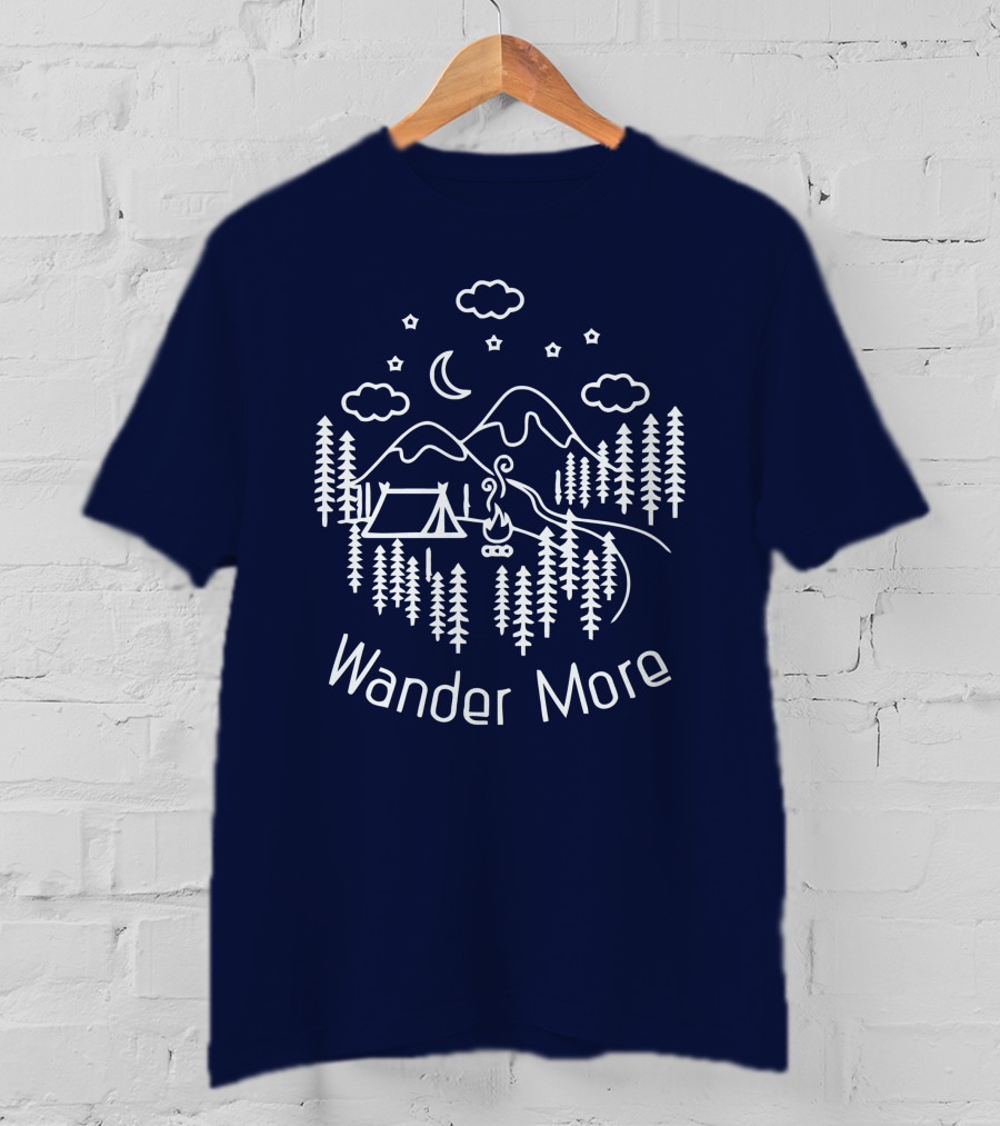 Wander More Camping Hiking Mountain Adventure Night Sky T-Shirt