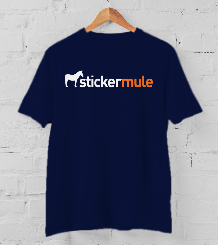 Sticker Mule White Horse Icon Navy Background T-Shirt