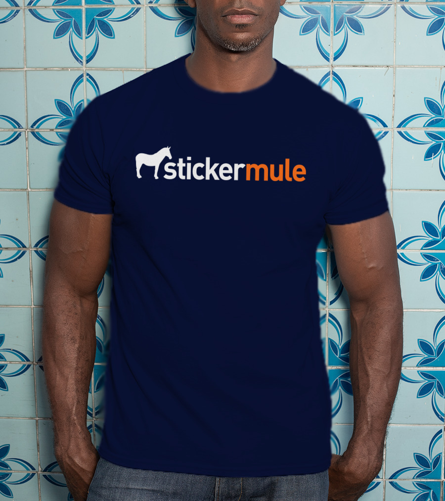 Sticker Mule White Horse Icon Navy Background T-Shirt