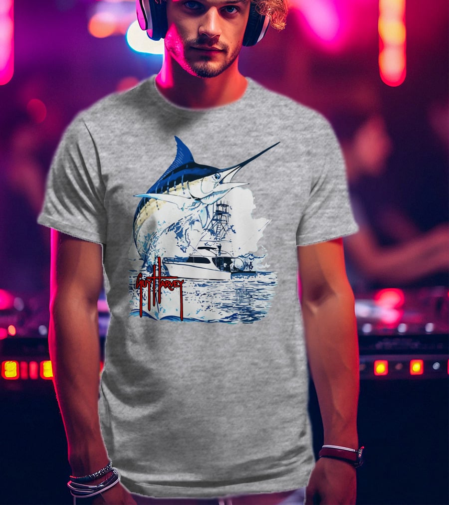 Guy Harvey Marlin Fishing Boat Ocean Adventure T-Shirt