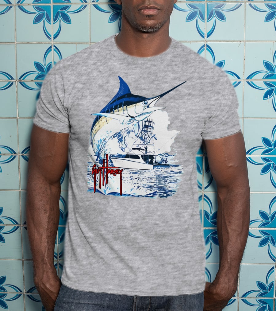 Guy Harvey Marlin Fishing Boat Ocean Adventure T-Shirt