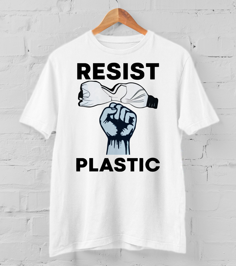 RESIST PLASTIC Raised Fist Crushing Bottle T-Shirt