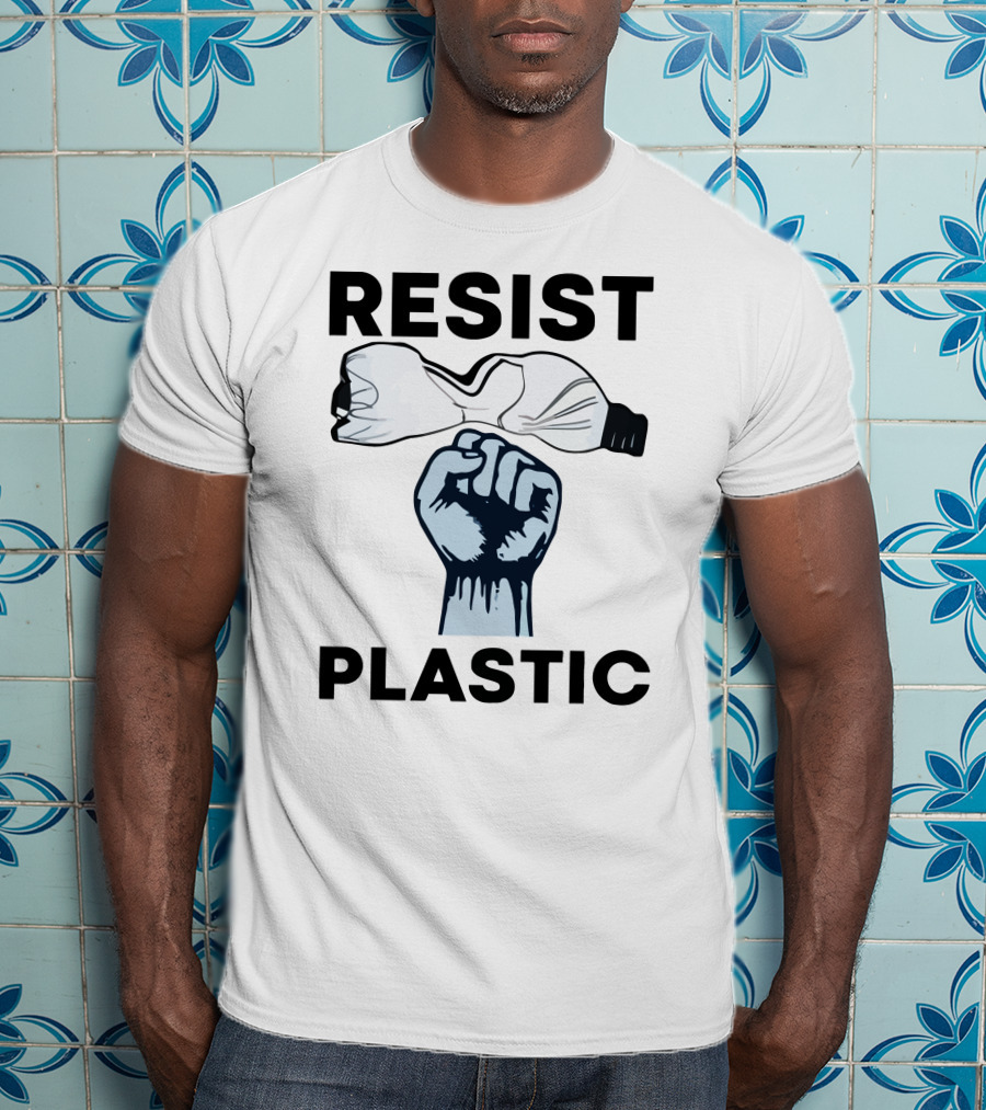 RESIST PLASTIC Raised Fist Crushing Bottle T-Shirt
