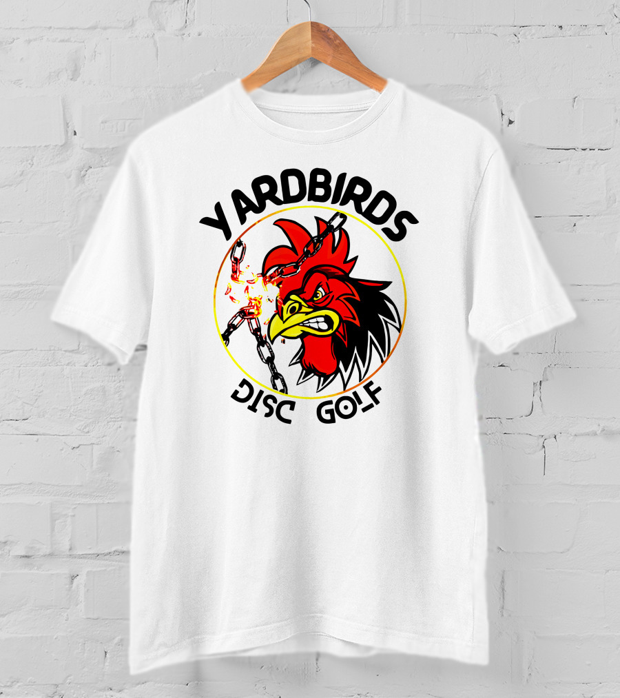 Yardbirds Disc Golf Angry Rooster With Exploding Chains T-Shirt