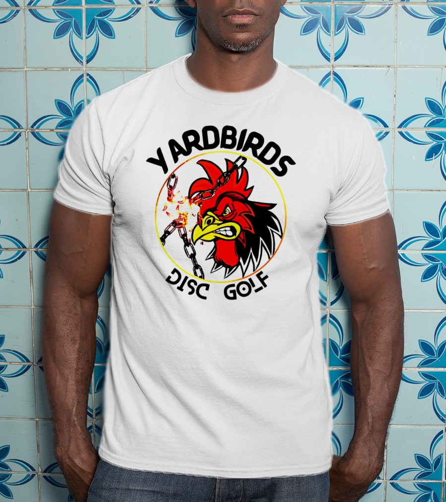 Yardbirds Disc Golf Angry Rooster With Exploding Chains T-Shirt