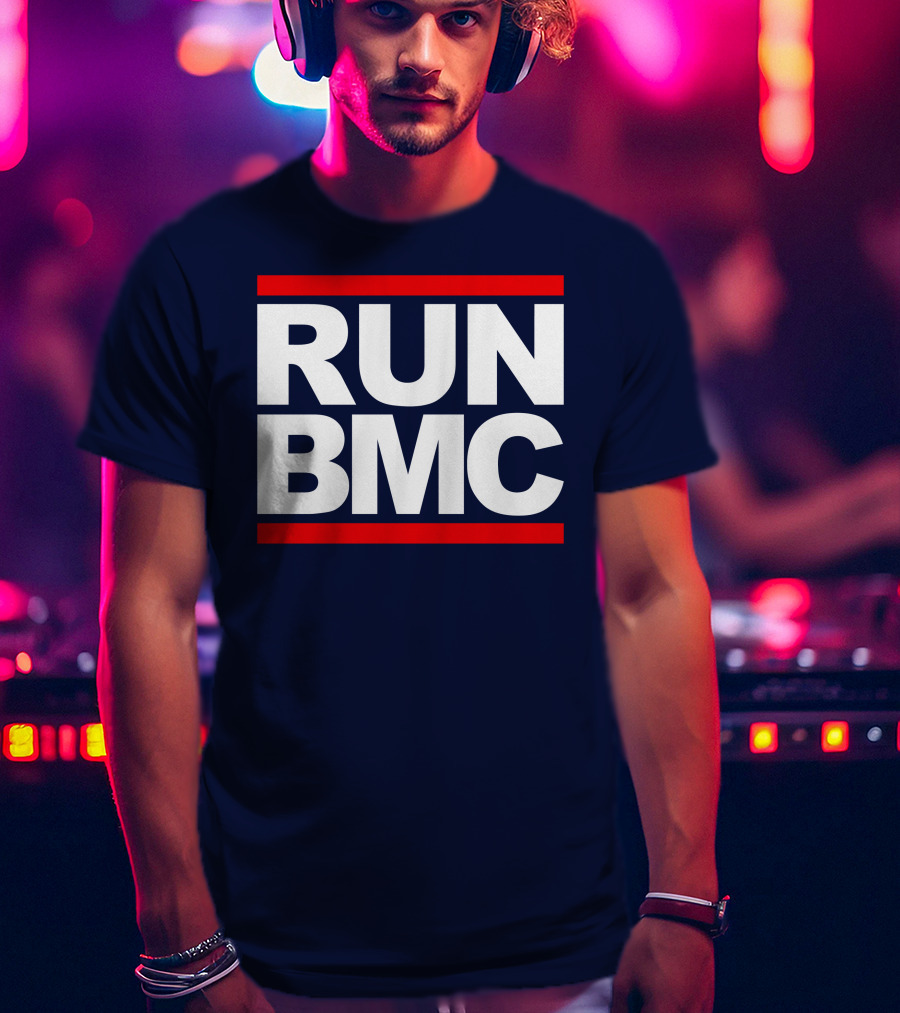 RUN BMC Bold White Text With Red Bars T-Shirt