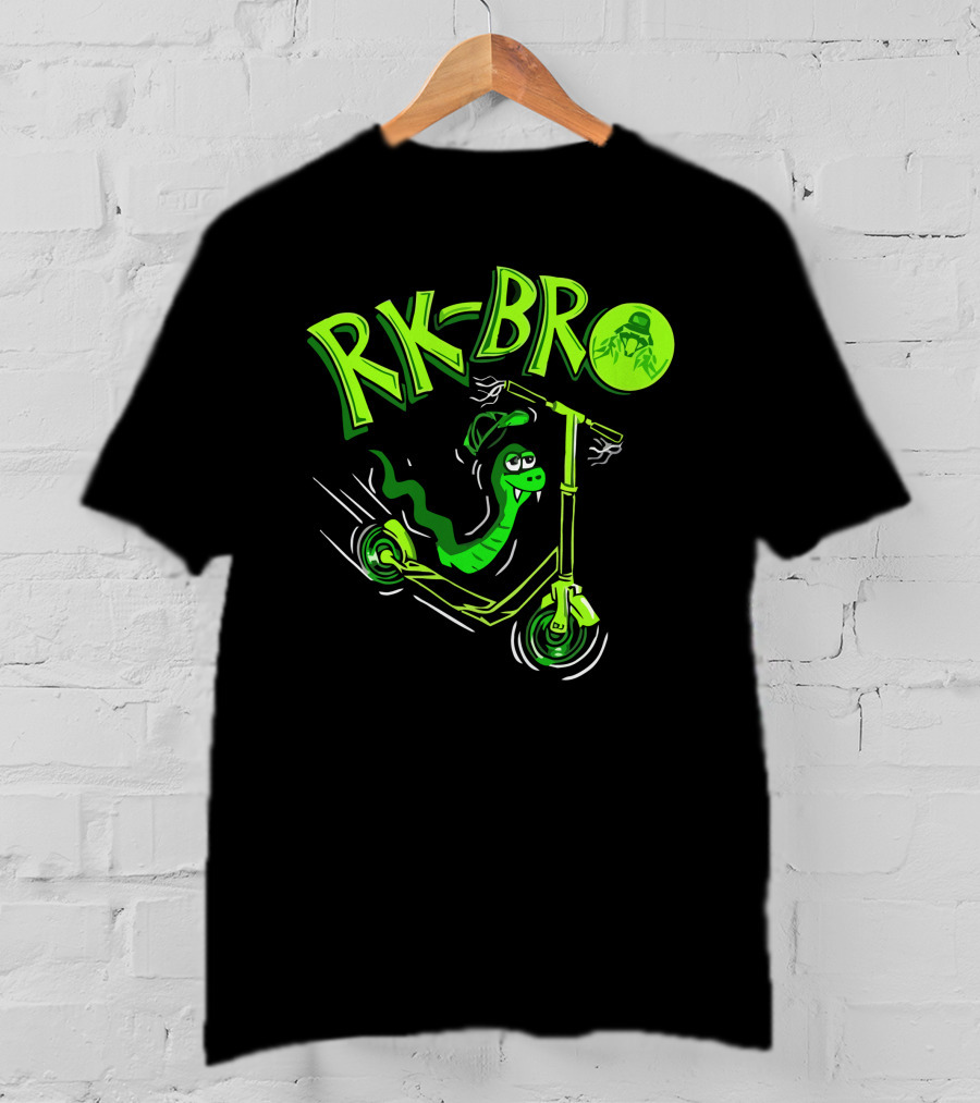 RK Bro Cartoon Snake On Scooter With Green Graphics T-Shirt