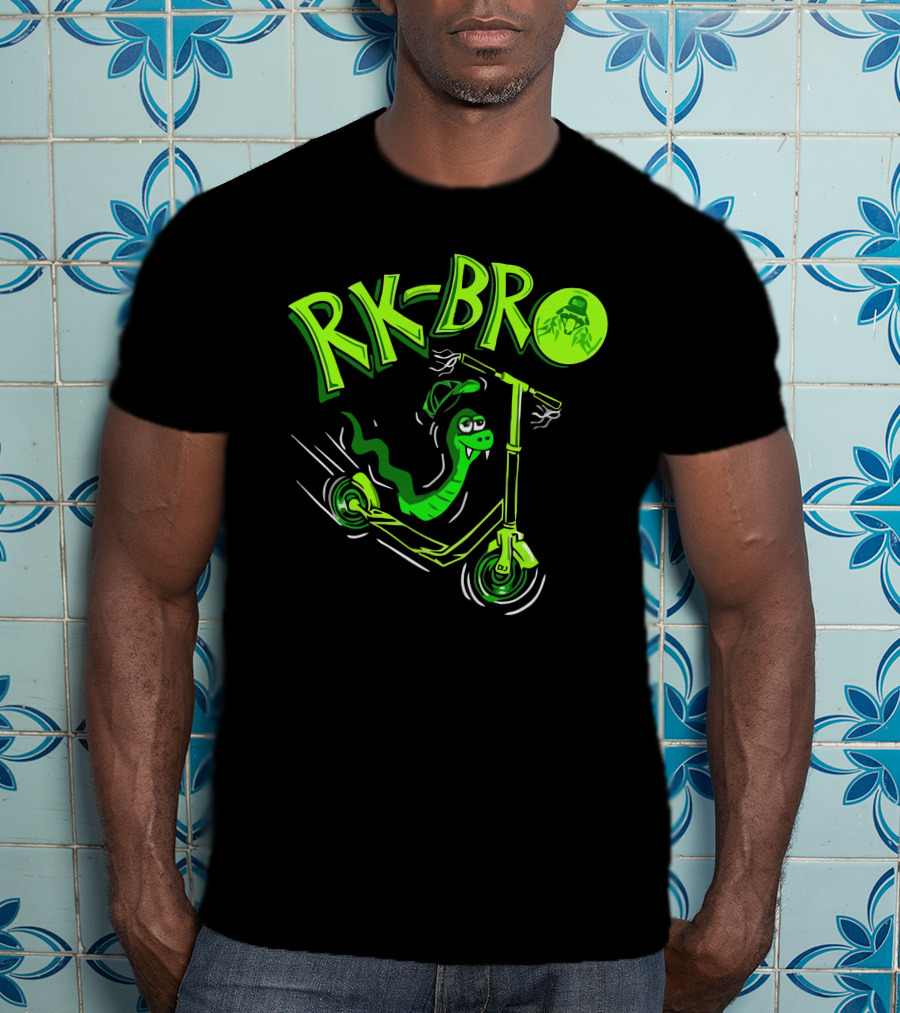 RK Bro Cartoon Snake On Scooter With Green Graphics T-Shirt