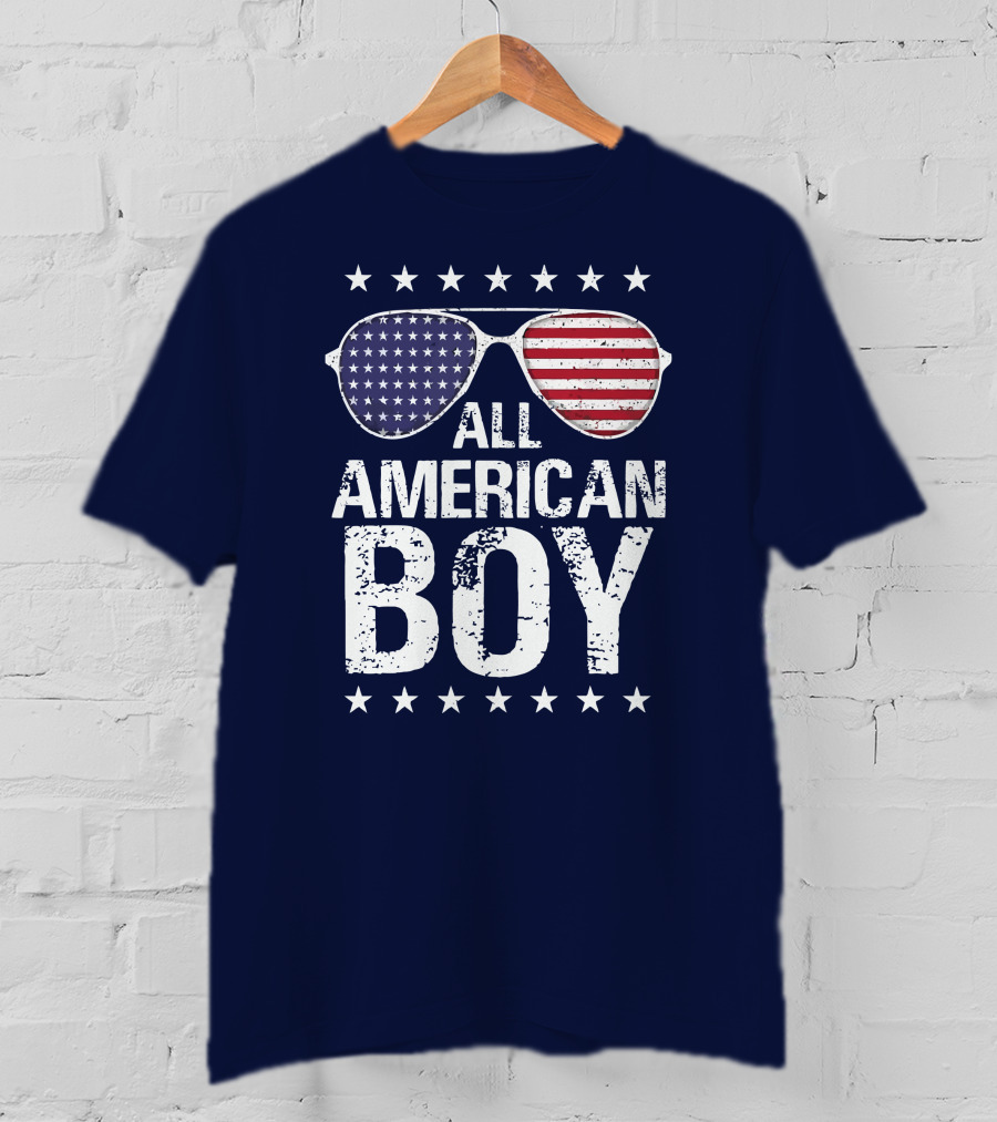 All American Boy Patriotic Sunglasses Stars Flag Fourth Of July T-Shirt