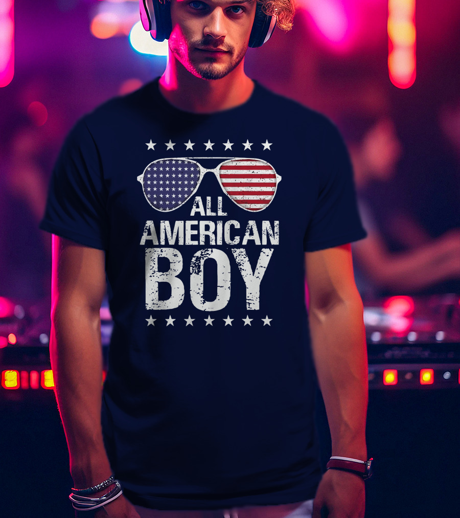 All American Boy Patriotic Sunglasses Stars Flag Fourth Of July T-Shirt
