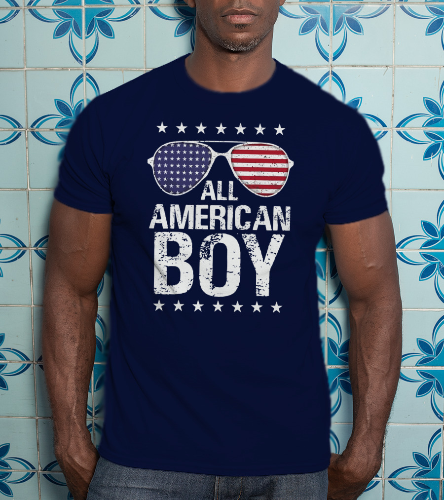 All American Boy Patriotic Sunglasses Stars Flag Fourth Of July T-Shirt