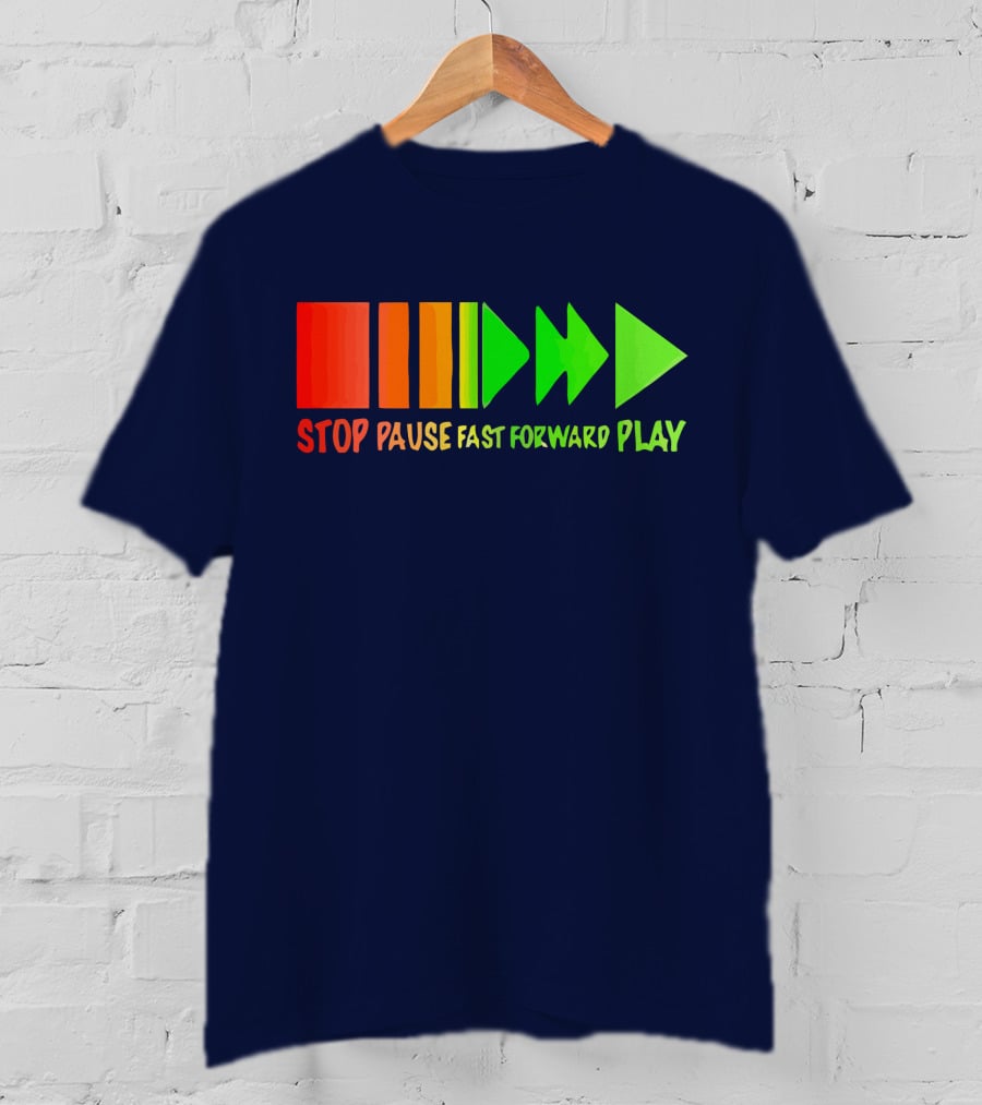Stop Pause Fast Forward Play Bright Iconic Symbols T-Shirt