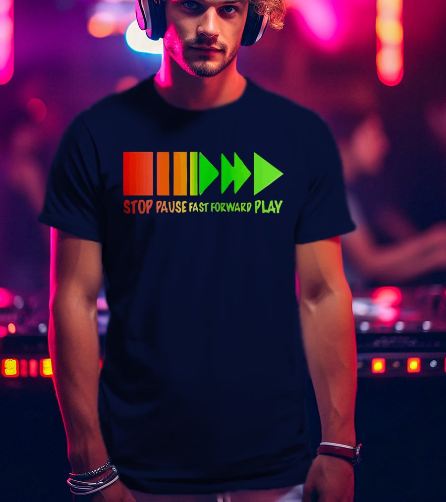 Stop Pause Fast Forward Play Bright Iconic Symbols T-Shirt
