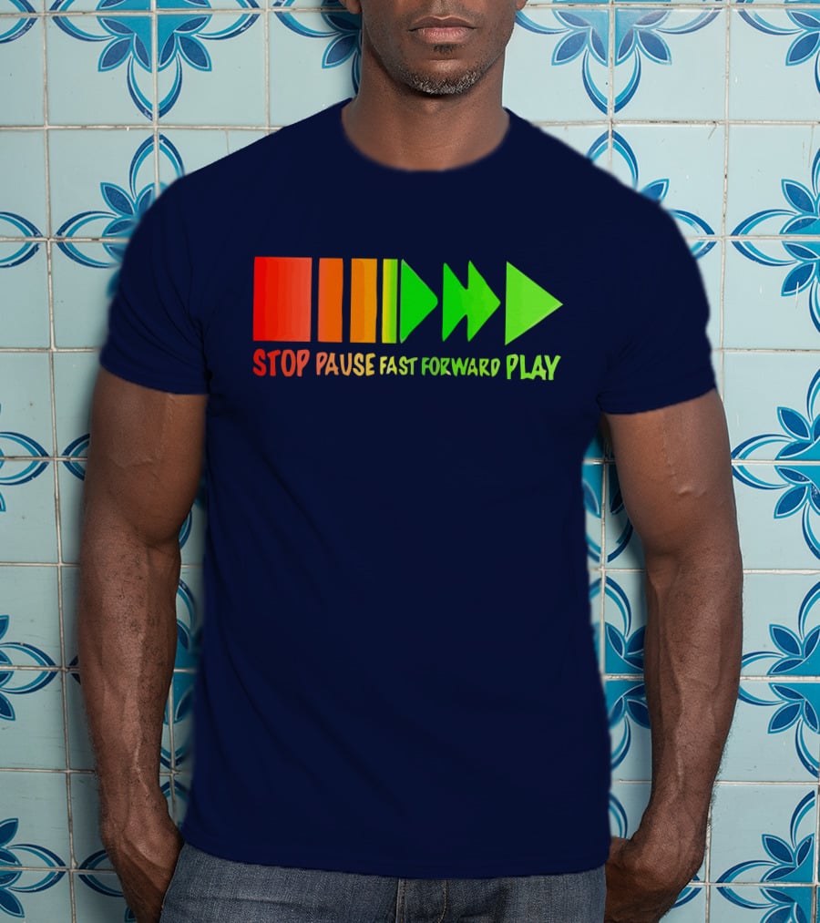 Stop Pause Fast Forward Play Bright Iconic Symbols T-Shirt
