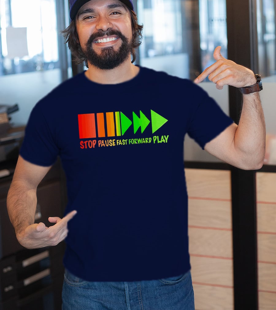 Stop Pause Fast Forward Play Bright Iconic Symbols T-Shirt