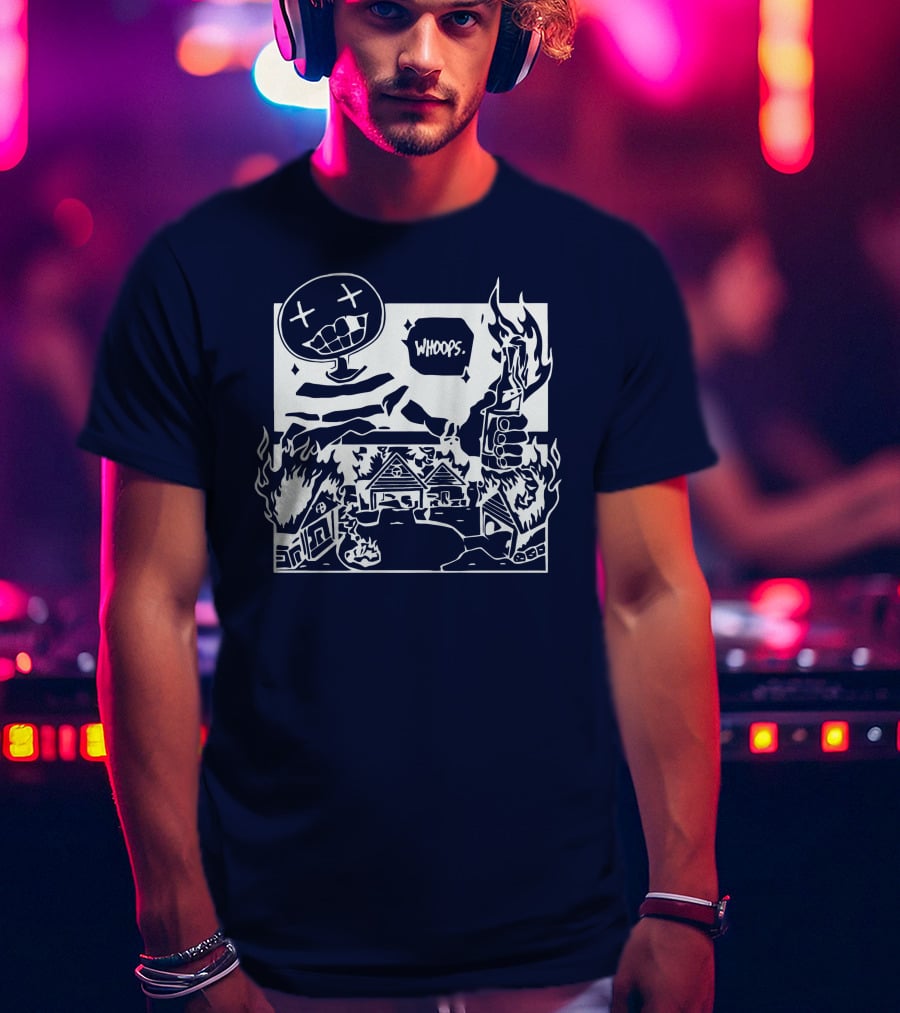 Offcanny Merch Shop Whoops Burning Houses Scene T-Shirt
