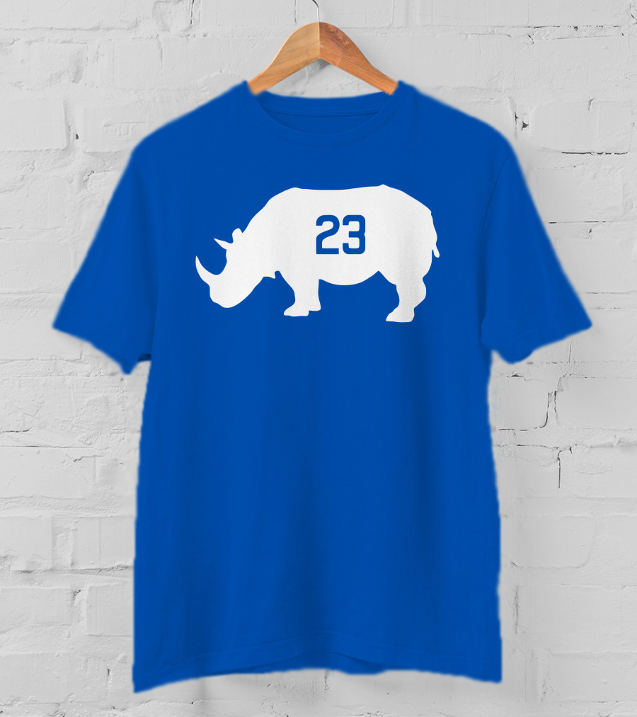 23 Rhino Silhouette Blue Background T-Shirt