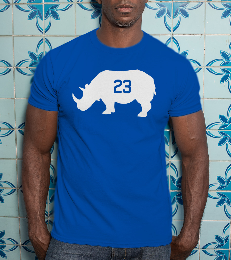 23 Rhino Silhouette Blue Background T-Shirt
