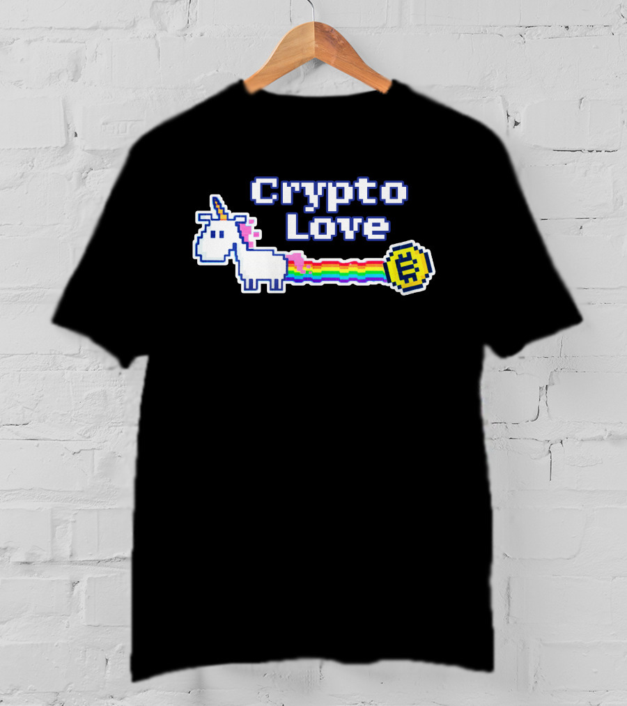 Crypto Love Unicorn Pixel Art Rainbow Coin T-Shirt