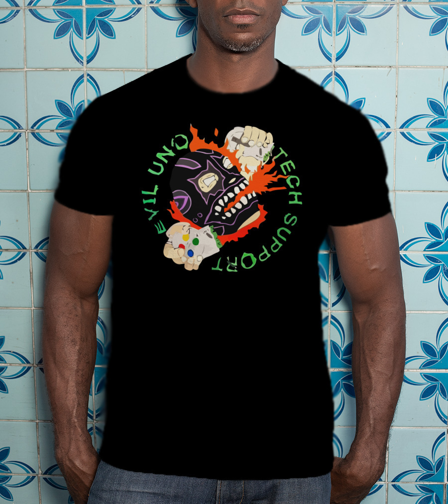 Evil Uno Tech Support AEW Mask And Game Controller T-Shirt