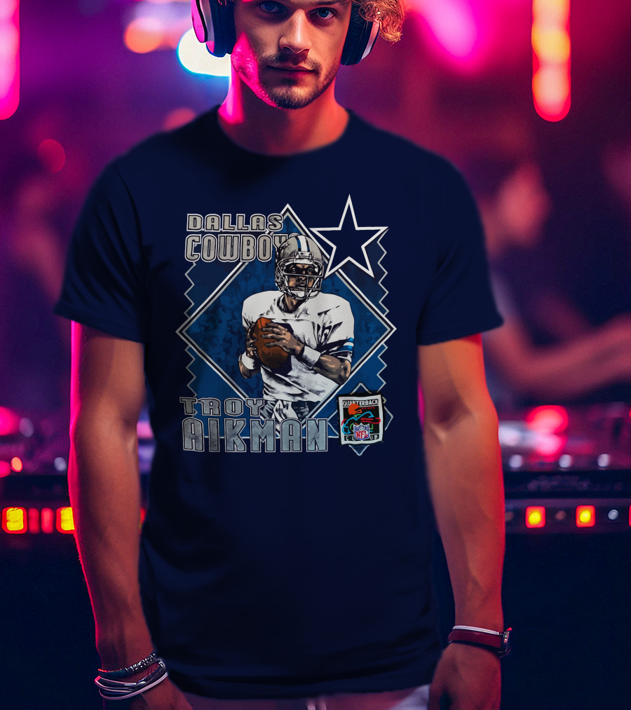 Dallas Cowboys Troy Aikman NFL Vintage Quarterback Star Nutmeg T-Shirt