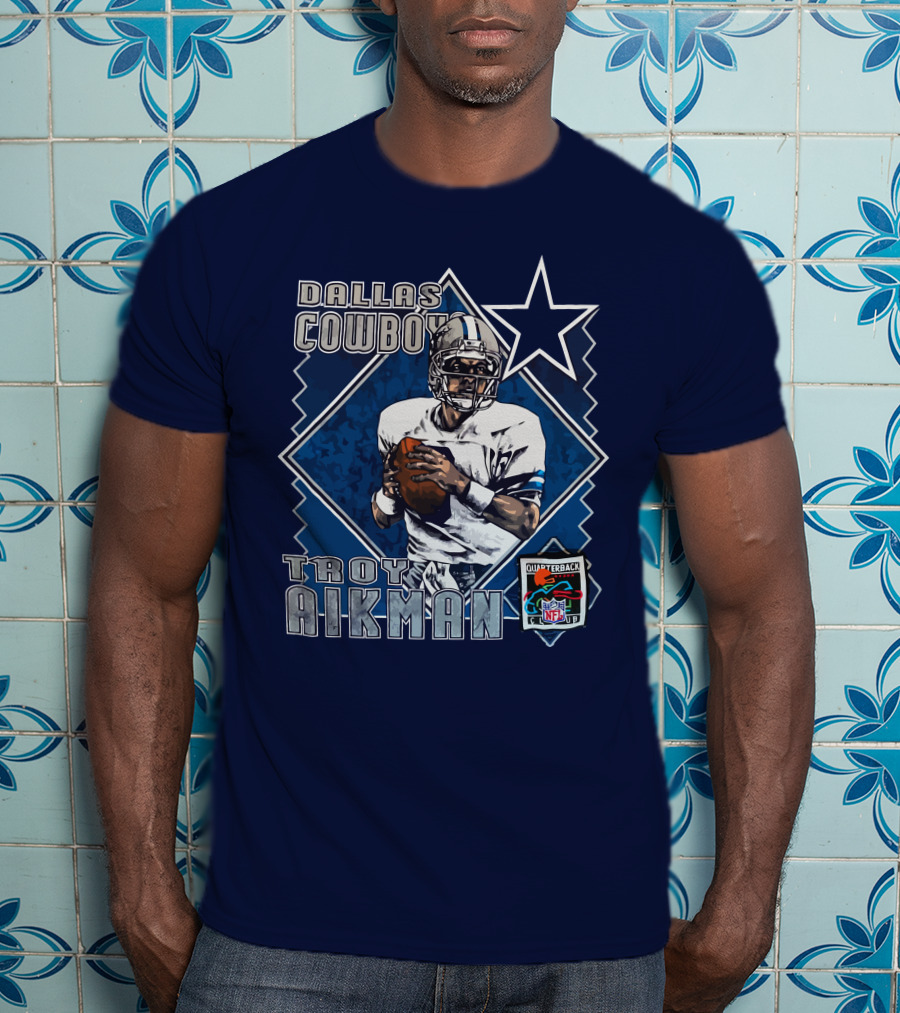 Dallas Cowboys Troy Aikman NFL Vintage Quarterback Star Nutmeg T-Shirt