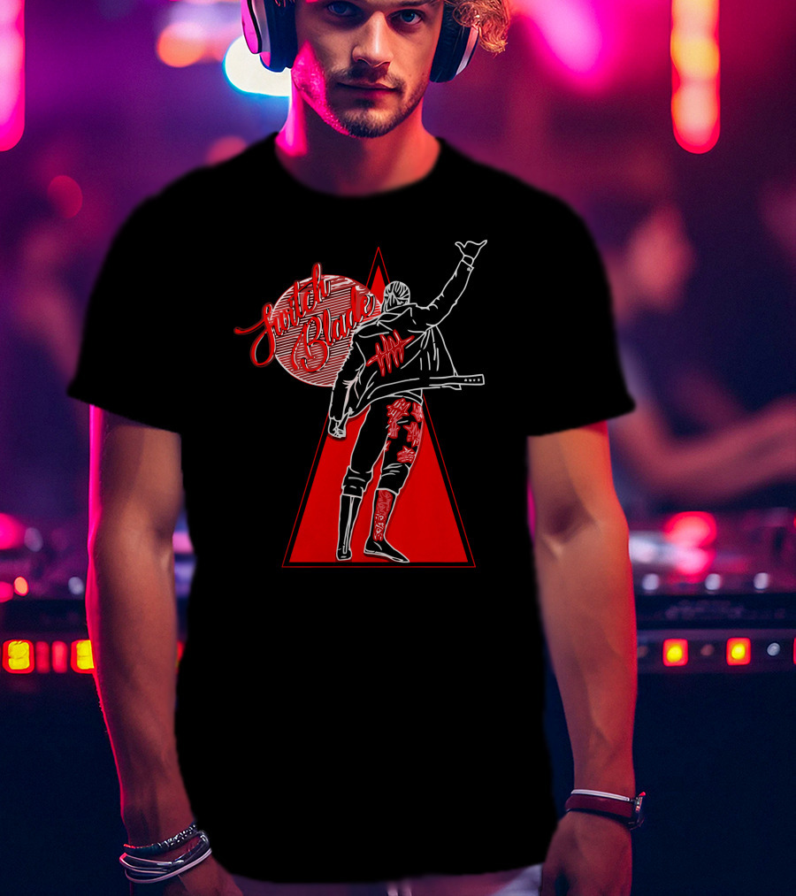 Switchblade Jay White Triangle Back Pose T-Shirt