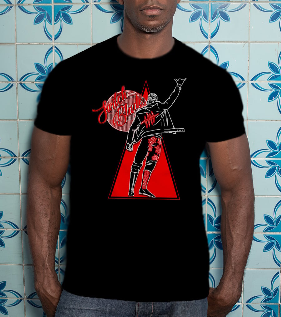 Switchblade Jay White Triangle Back Pose T-Shirt