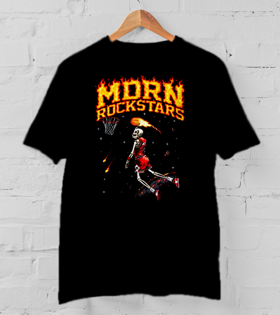 MDRN Rockstars His Airness MJ Basketball Skeleton Dunking T-Shirt