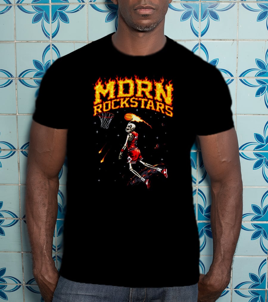 MDRN Rockstars His Airness MJ Basketball Skeleton Dunking T-Shirt