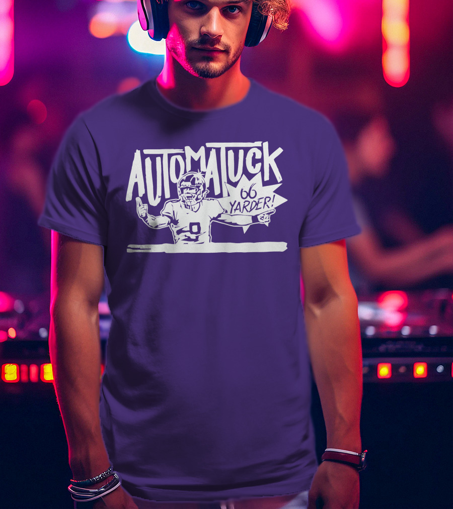 Automatuck 66 Yarder Football Player Purple Background T-Shirt