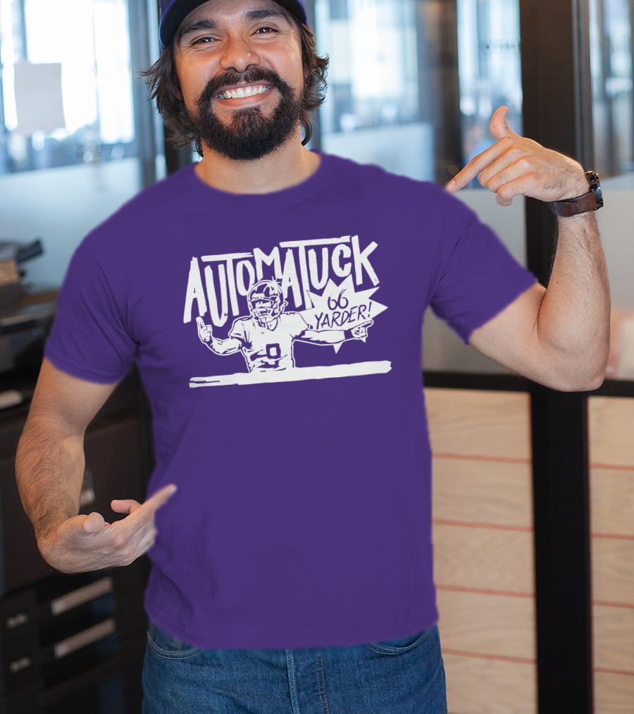 Automatuck 66 Yarder Football Player Purple Background T-Shirt