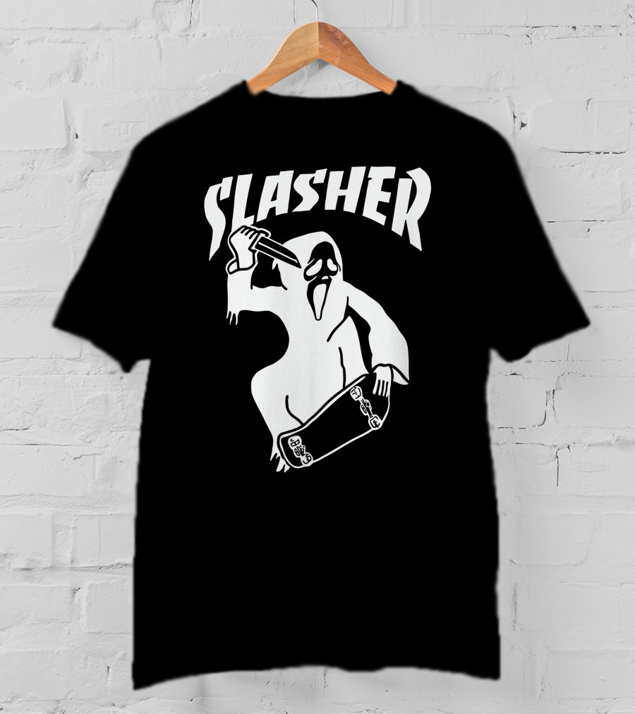 Slasher Skateboard Ghost Mask Knife T-Shirt