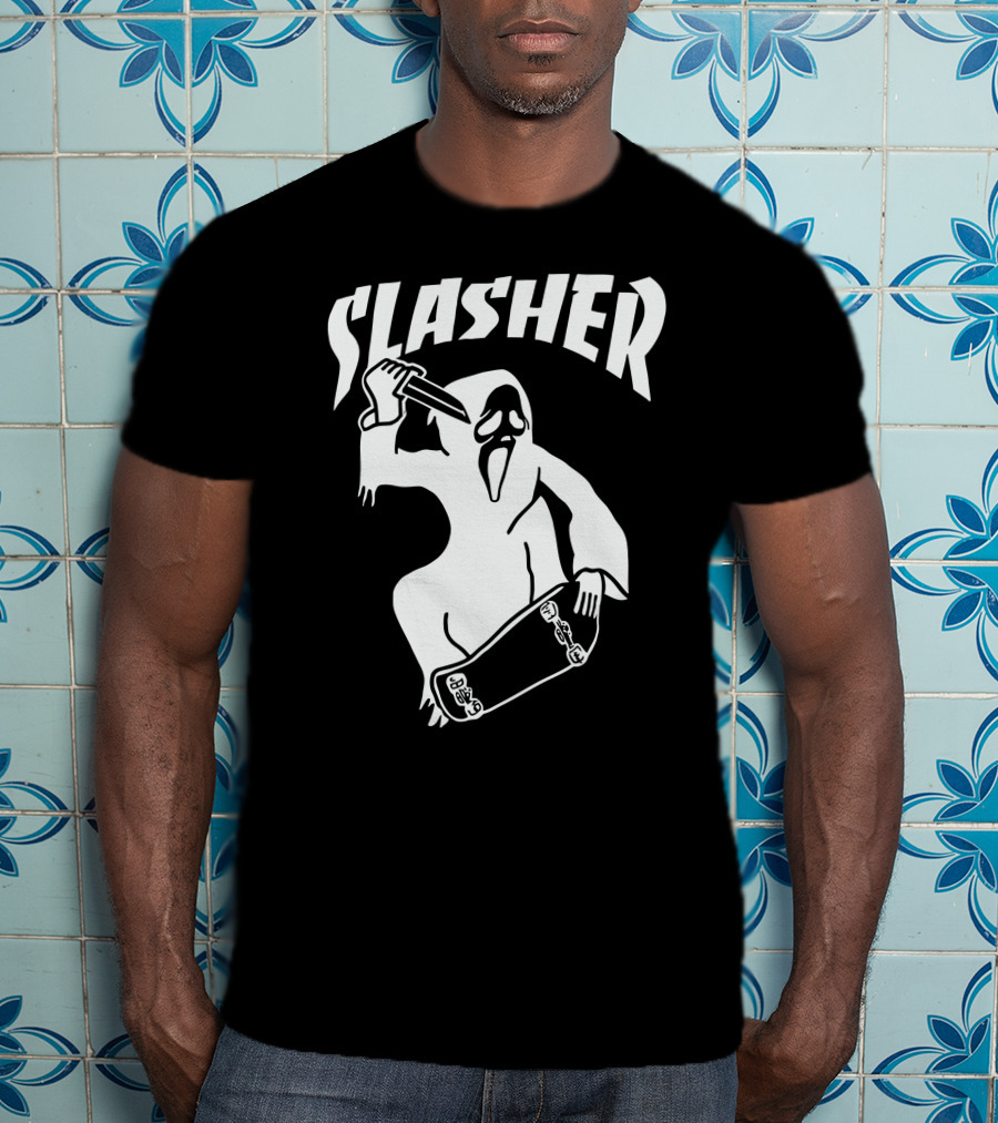 Slasher Skateboard Ghost Mask Knife T-Shirt